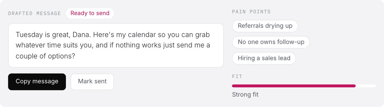 A sample follow-up message drafted from what the person said